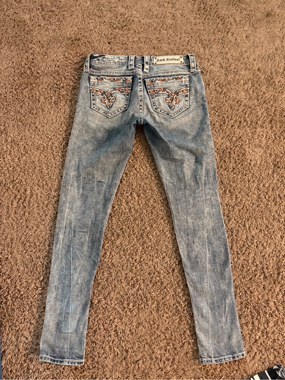Rock Revival Women's Acid Wash Skinny Jeans with Embroidered Pockets size 27 - Picture 3 of 7